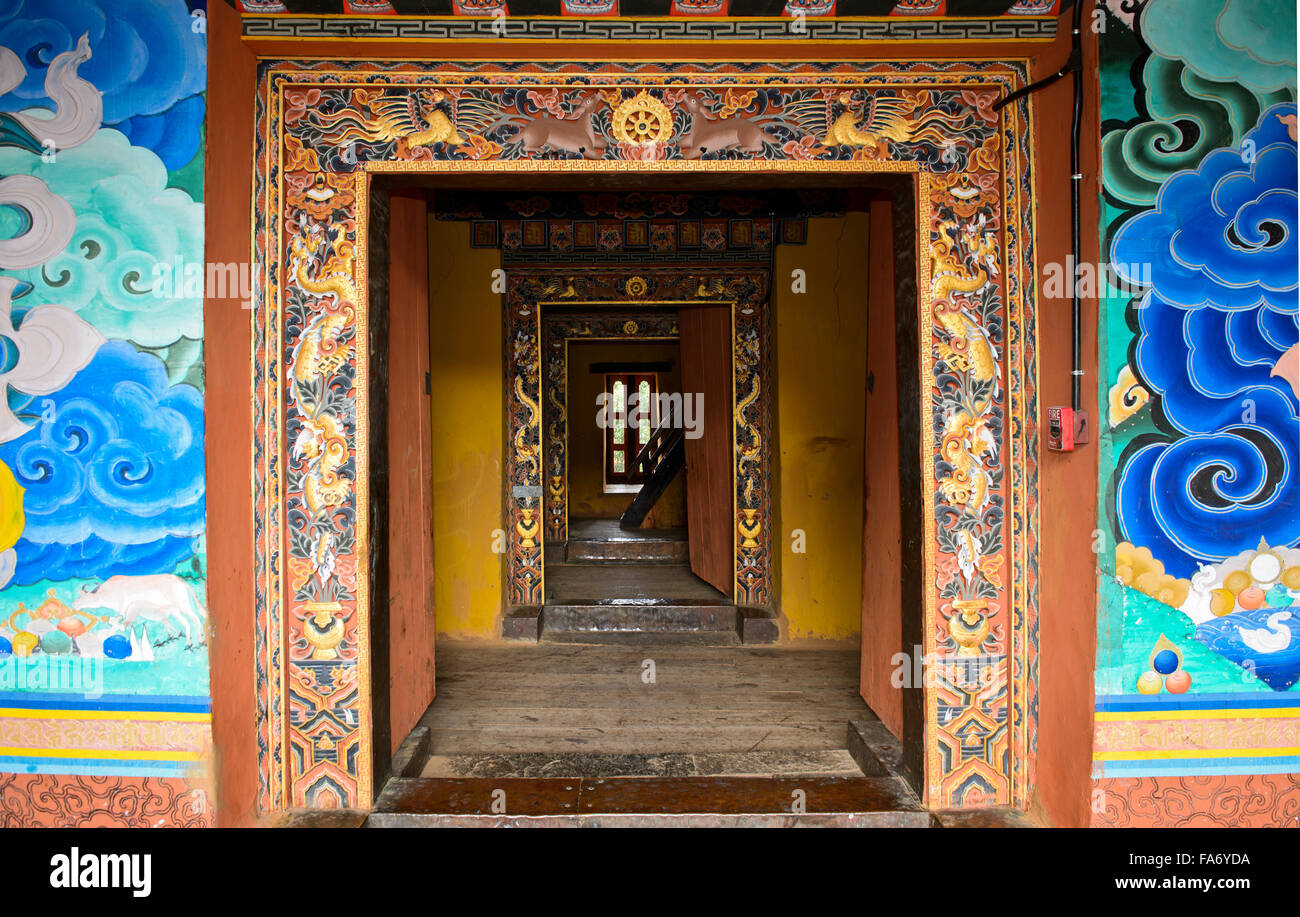 Zugang zum Heiligtum der Punakha Dzong Kloster Festung, Punakha Bezirk, Bhutan Stockfoto
