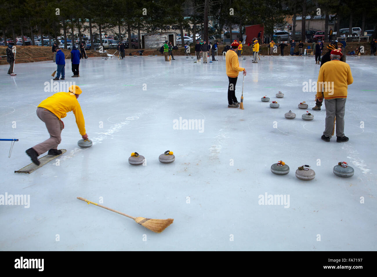 Curling Turnier, Naseby, Maniototo, Central Otago, Südinsel, Neuseeland Stockfoto