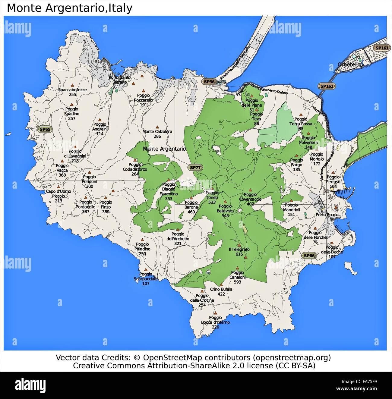 Monte Argentario Italien Lageplan Stockfotografie - Alamy