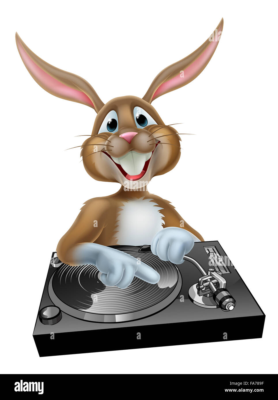 A cartoon Ostern Hase Musik DJ mischen auf die Decks oder Drehteller Stockfoto