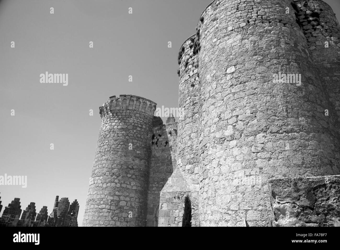 Außenansicht des Schlosses Belmonte in Cuenca Stockfoto