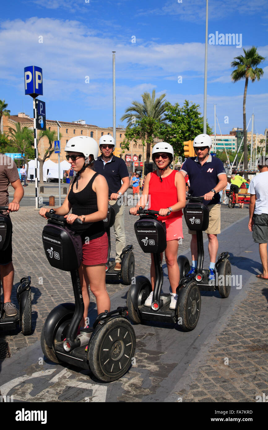 Segway-Tour auf den Hafen, Barcelona, Spanien, Europa Stockfoto
