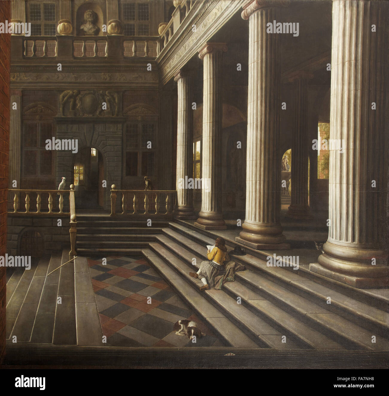 Perspektive VIEW OF THE COURTYARD von A HOUSE von Samuel van Hoogstraten (1627-1678), c.1664, Dyrham Park, South Gloucestershire. NT Inventarnummer: 453771. Kreditrahmen: Dyrham Park, The Blathwayt Collection (erworben durch die nationale Land und Stockfoto