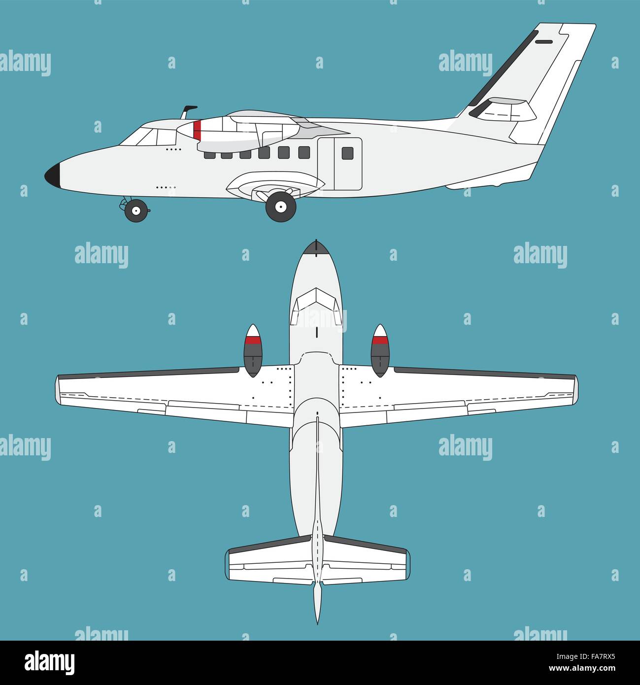 Schöne weiße Flugzeug am Himmel, fliegenden Flugzeug, Profil und Top - glätten isolierte Abbildung Meister Vektor-Bild Stock Vektor