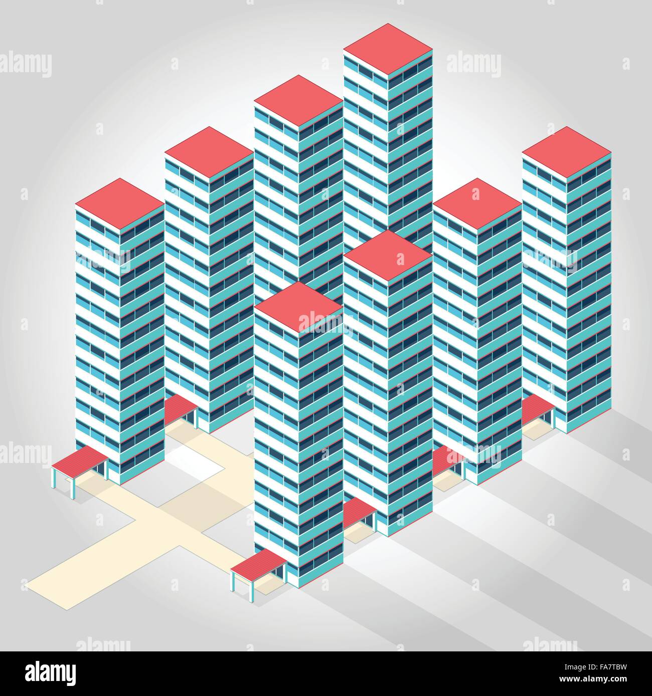 Schöne High-Rise Wohnung isometrische bauen Illustration für wissenschaftliche Artikel Wohnsiedlung isolierte Abbildung Vektor Stock Vektor