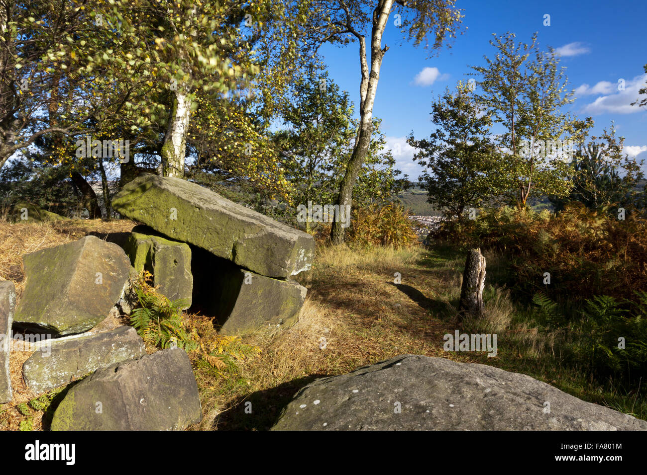 Felsen auf Stanton Moor Edge in White Peak Derbyshire Stockfoto