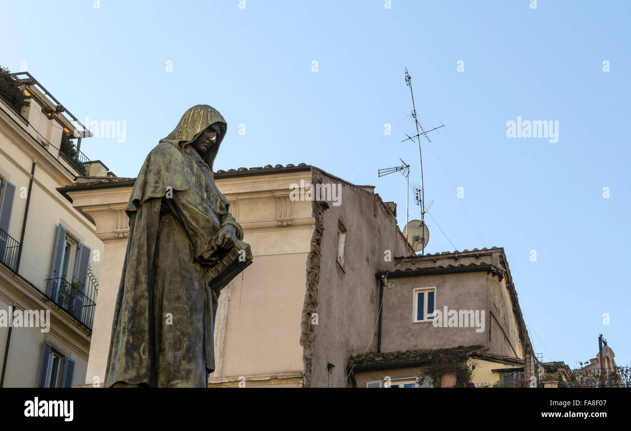 Die Statue von Giordano Bruno, Blick auf die Stadt Stockfoto