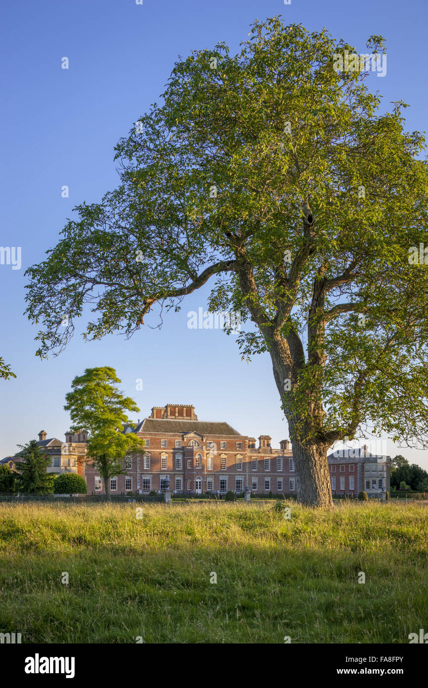 Die Nordfront der Wimpole Hall, Cambridgeshire, vom Park entfernt. Stockfoto