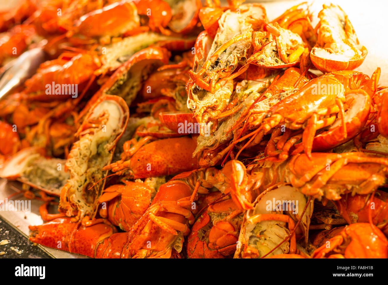 gekochter Hummer, Meeresfrüchte essen Stockfoto
