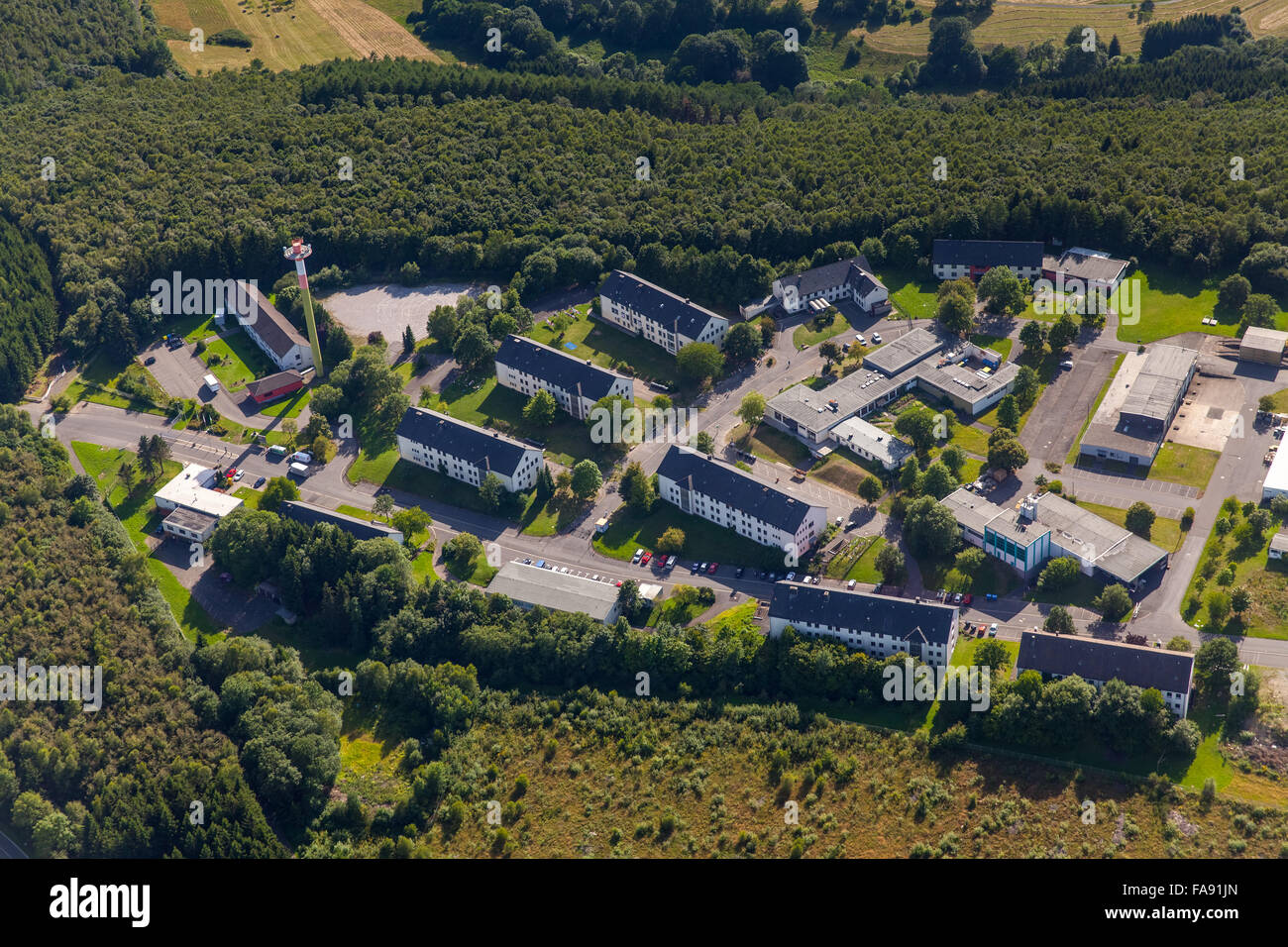 Refugee camp, Flüchtlinge Gast, ehemalige Kaserne Siegerland-Kaserne, Burbach, Siegerland, Südwestfalen, NRW Stockfoto