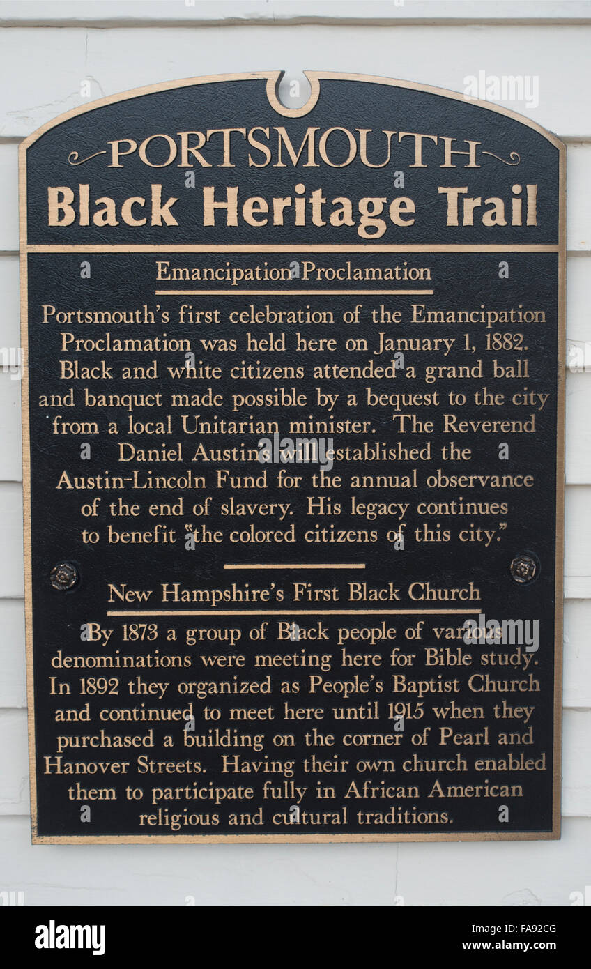 Portsmouth NH black Heritage Trail Zeichen Stockfoto