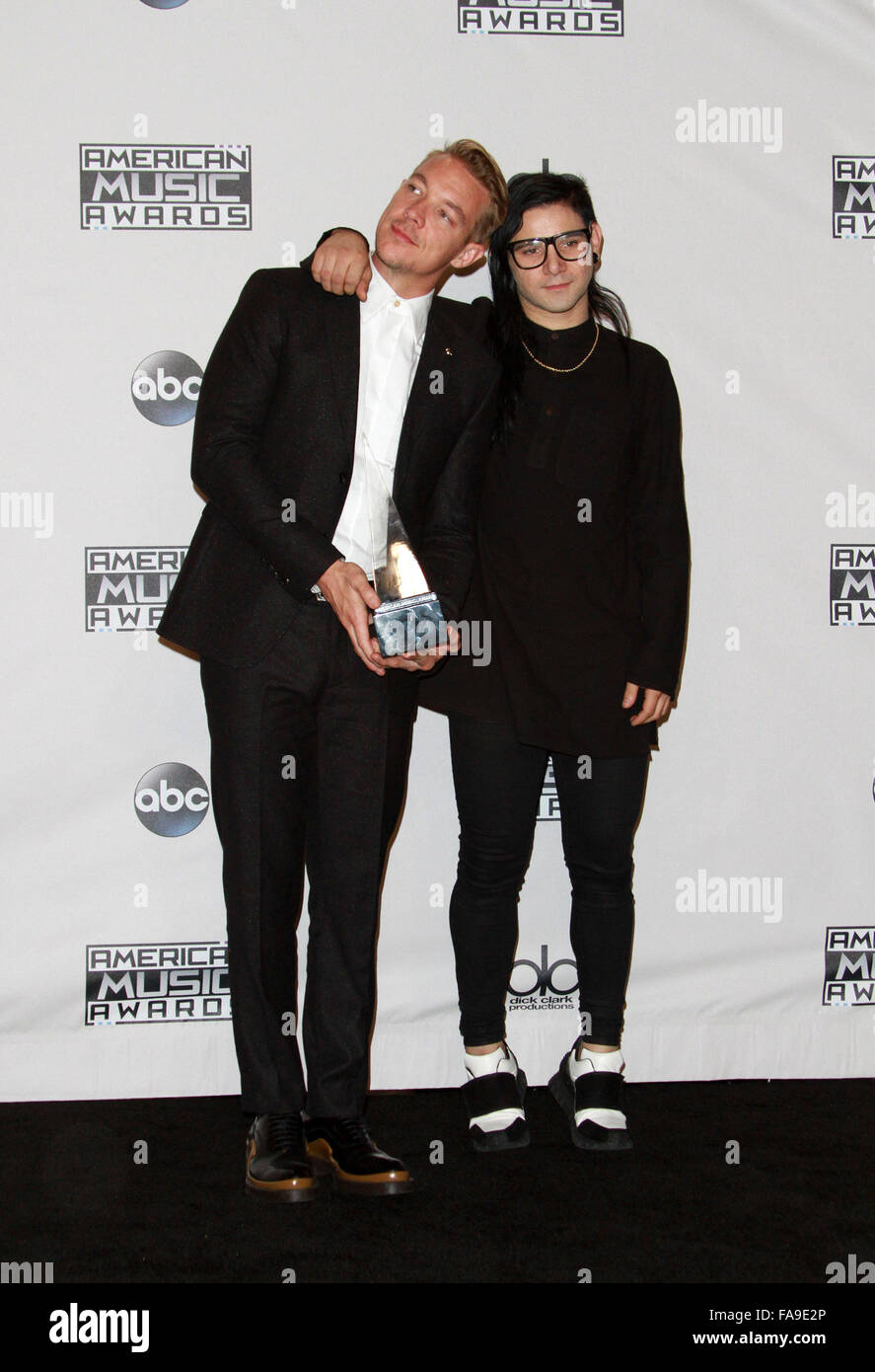 American Music Awards 2015 - Press Room statt an Microsoft Theater Featuring: DJ Diplo, Produzent Skrillex wo: Los Angeles, California, Vereinigte Staaten von Amerika bei: 22. November 2015 Stockfoto