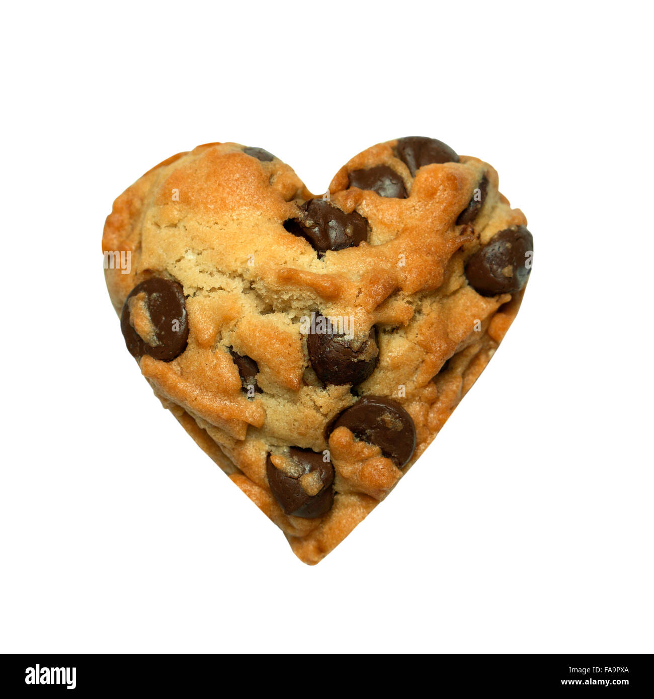 Herz chocolate Chip Cookie isoliert auf weißem Hintergrund Stockfoto