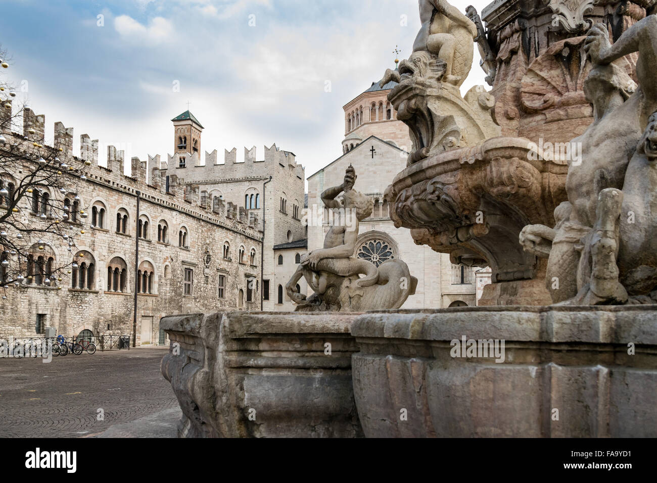 Detail von der Neptun-Brunnen auf dem Cathedral Square, Trento, Italien Stockfoto