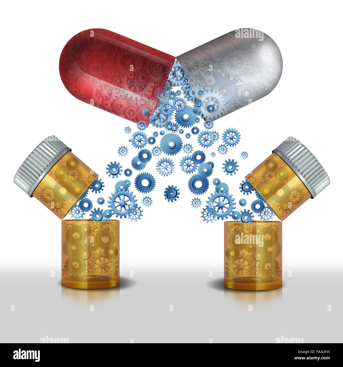 Medizin-Interaktion und Mehrzweck Drogen- oder Sicherheit sorgen der Arzneimittel oder medizinische Präparate Konzept kombinieren Stockfoto