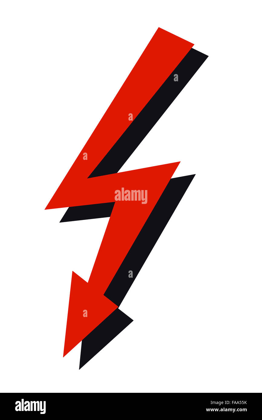 Hochspannungs-Schilder, rote und schwarze Pfeile Stockfoto