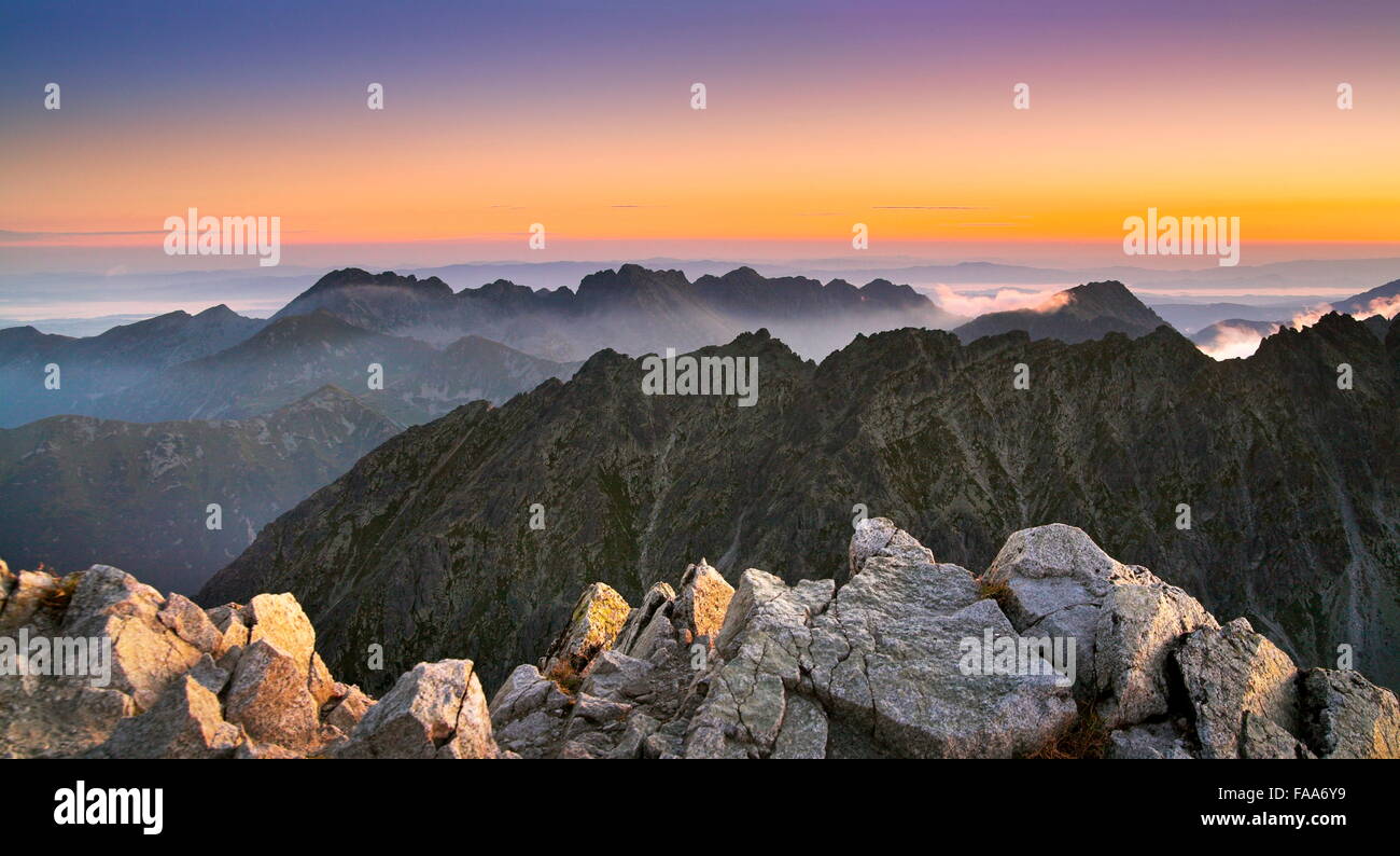 Blick auf Surise vom Krywan Peak, Slowakei Stockfoto
