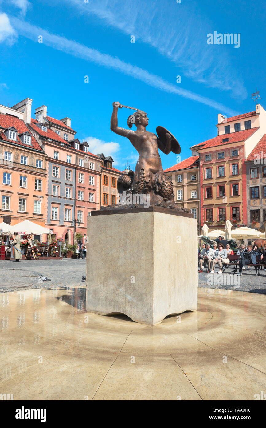 Die Meerjungfrau auf dem alten Marktplatz in Warschau, Polen Stockfoto