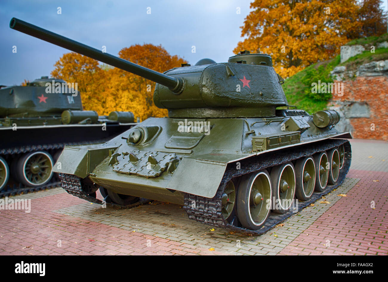 Brest, Weißrussland - Oktober 2015 - ein Denkmal des t-34 auf einen 2. Weltkrieg gewidmet. Stockfoto