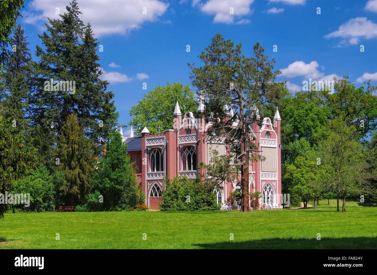 Woerlitzer Park Gotisches Haus - englische Garten von Wörlitz gotischen Haus 04 Stockfoto