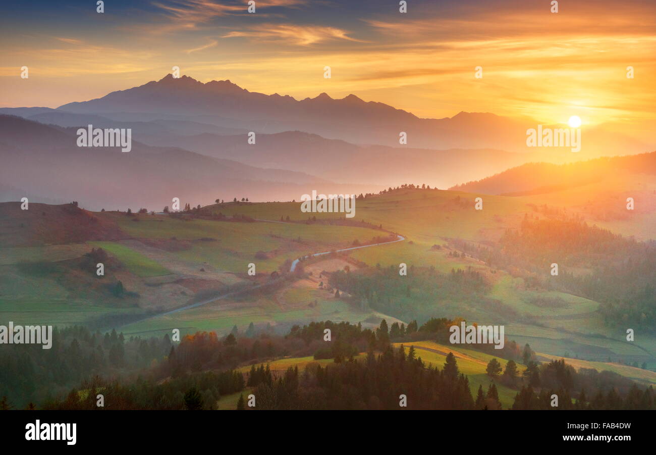 Tatra-Gebirge - Sonnenuntergang, Polen Stockfoto