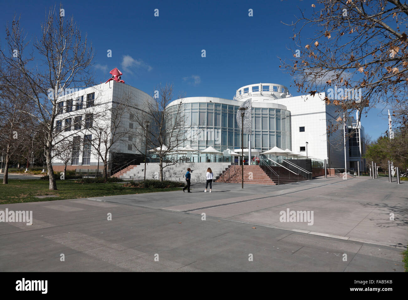 Rosa Riesenkalmar auf Questacon Building Parkes Canberra ACT Australia Stockfoto