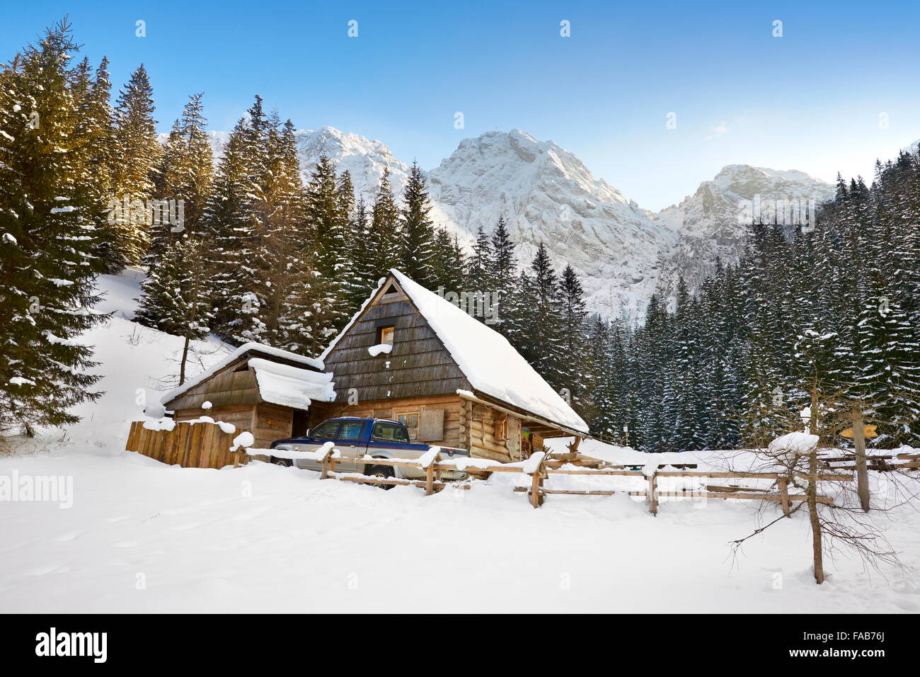 Strazyska Tal - Tatra-Gebirge Schnee Winterlandschaft, Polen Stockfoto