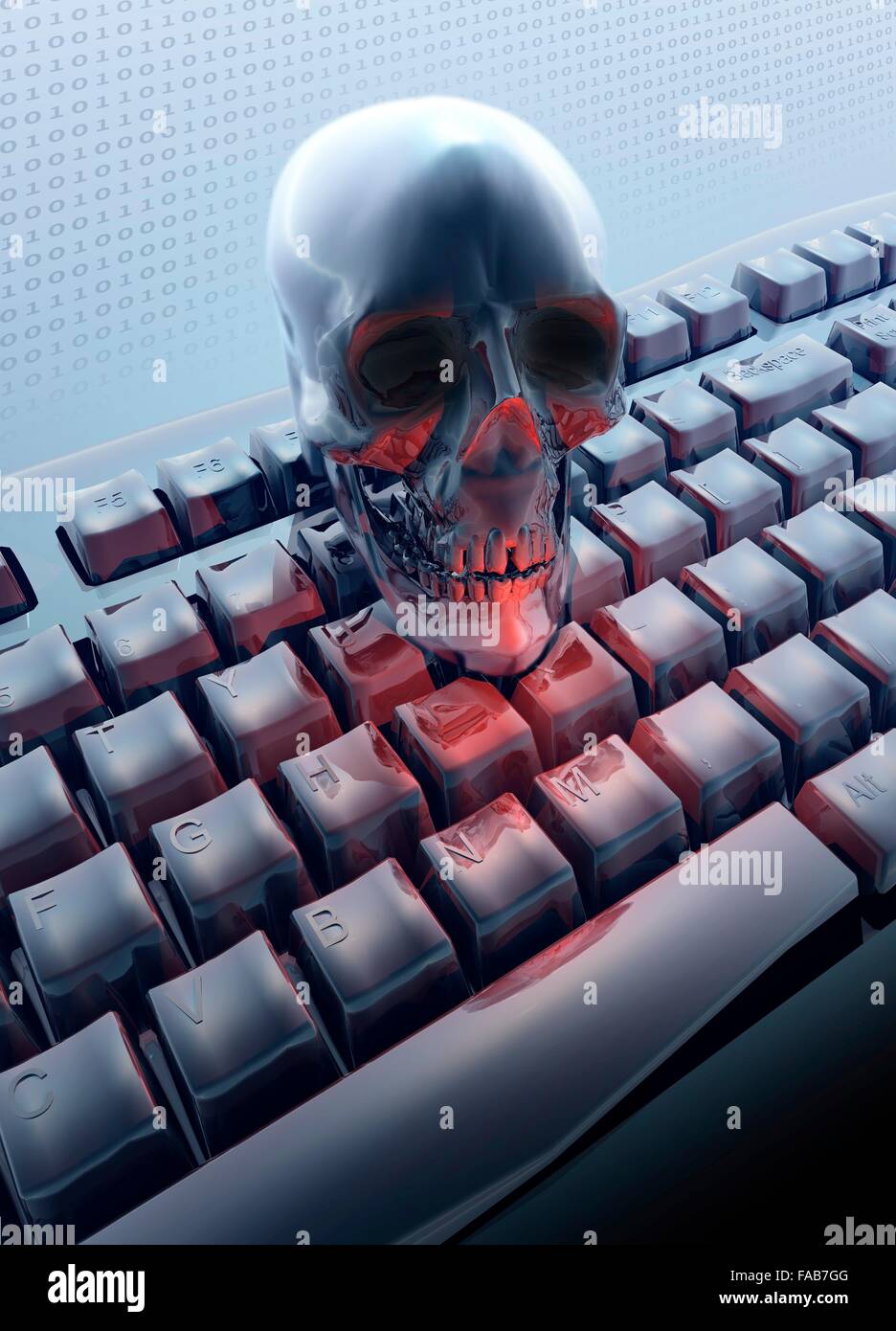 Totenkopf auf Computer-Tastatur, Computer Bild. Stockfoto