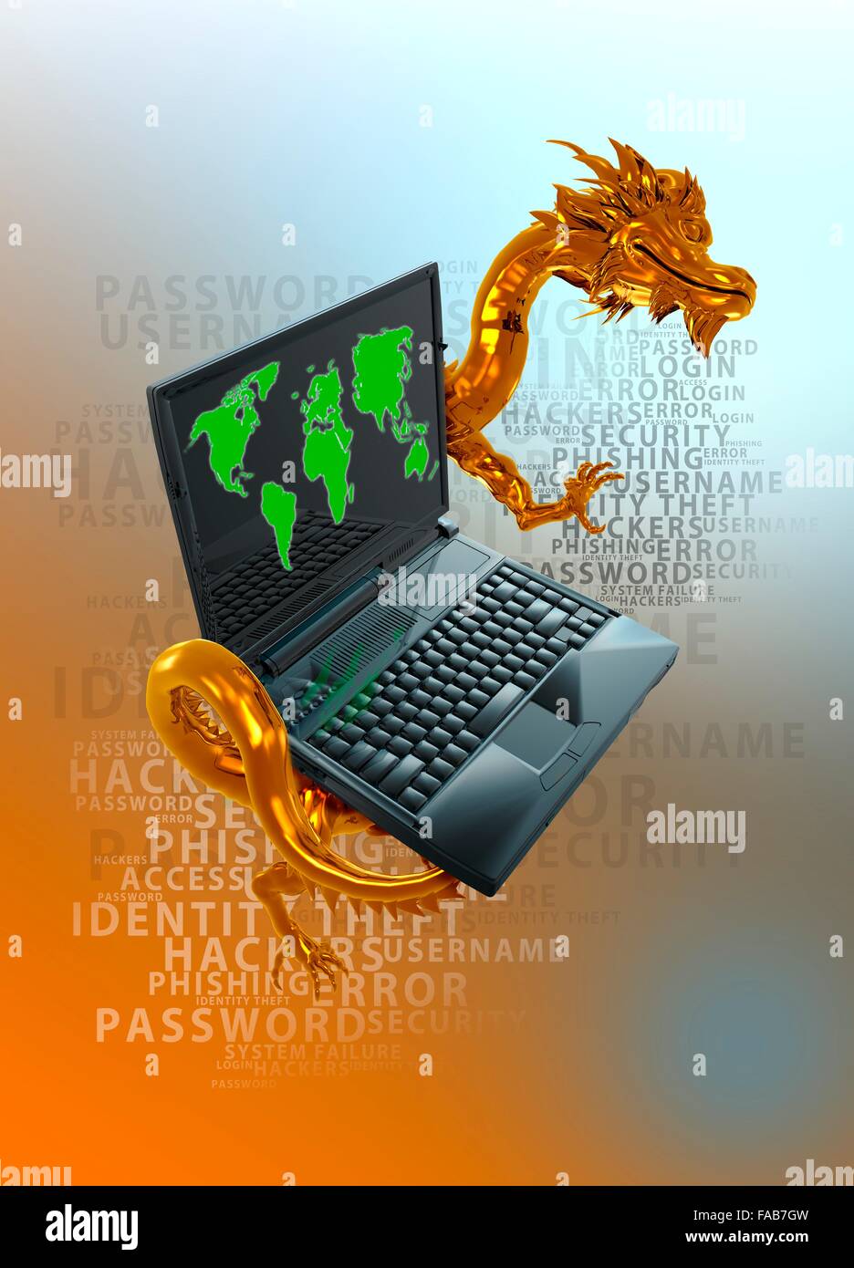 Chinesische Cyber hacking, konzeptionelle Darstellung. Stockfoto