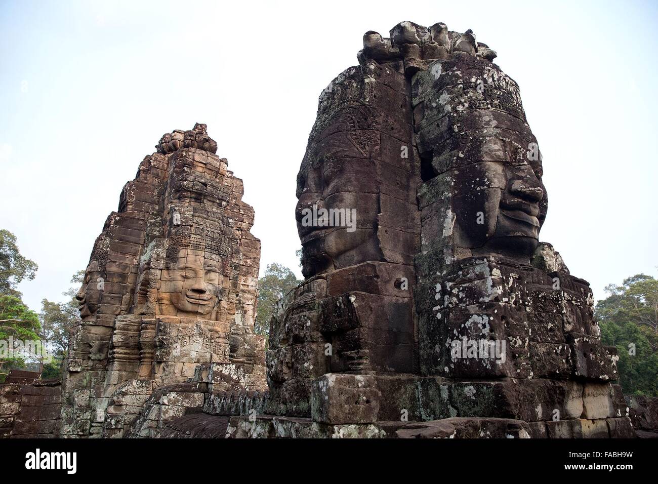 Der Bayon-Tempel zentralen Gesicht Türme zeigt Bodhisattva Avalokiteshvara in Angkor 21. März 2015 in Provinz Siem Reap, Kambodscha. Stockfoto