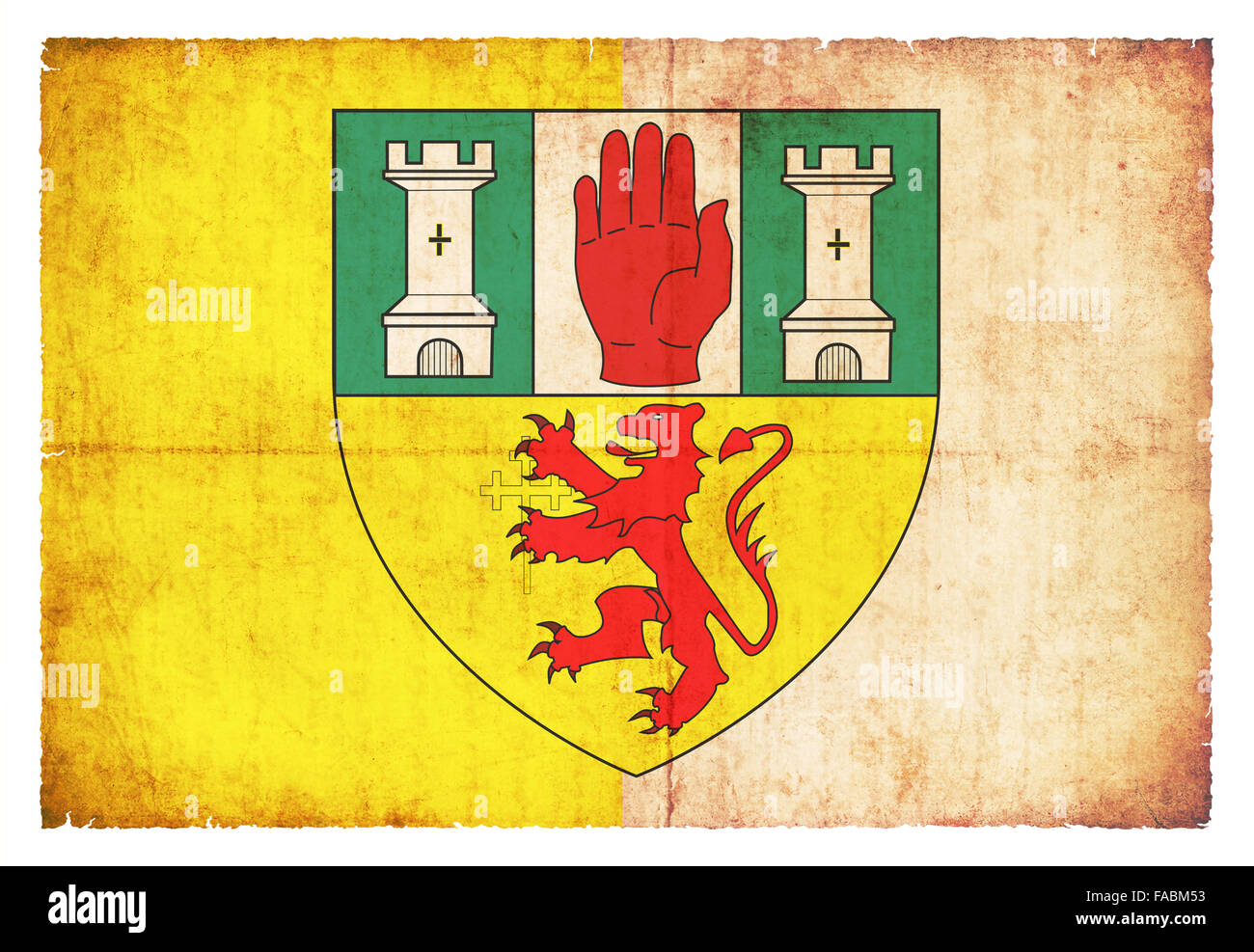 Flagge der irischen Grafschaft Antrim im Grunge-Stil erstellt Stockfoto