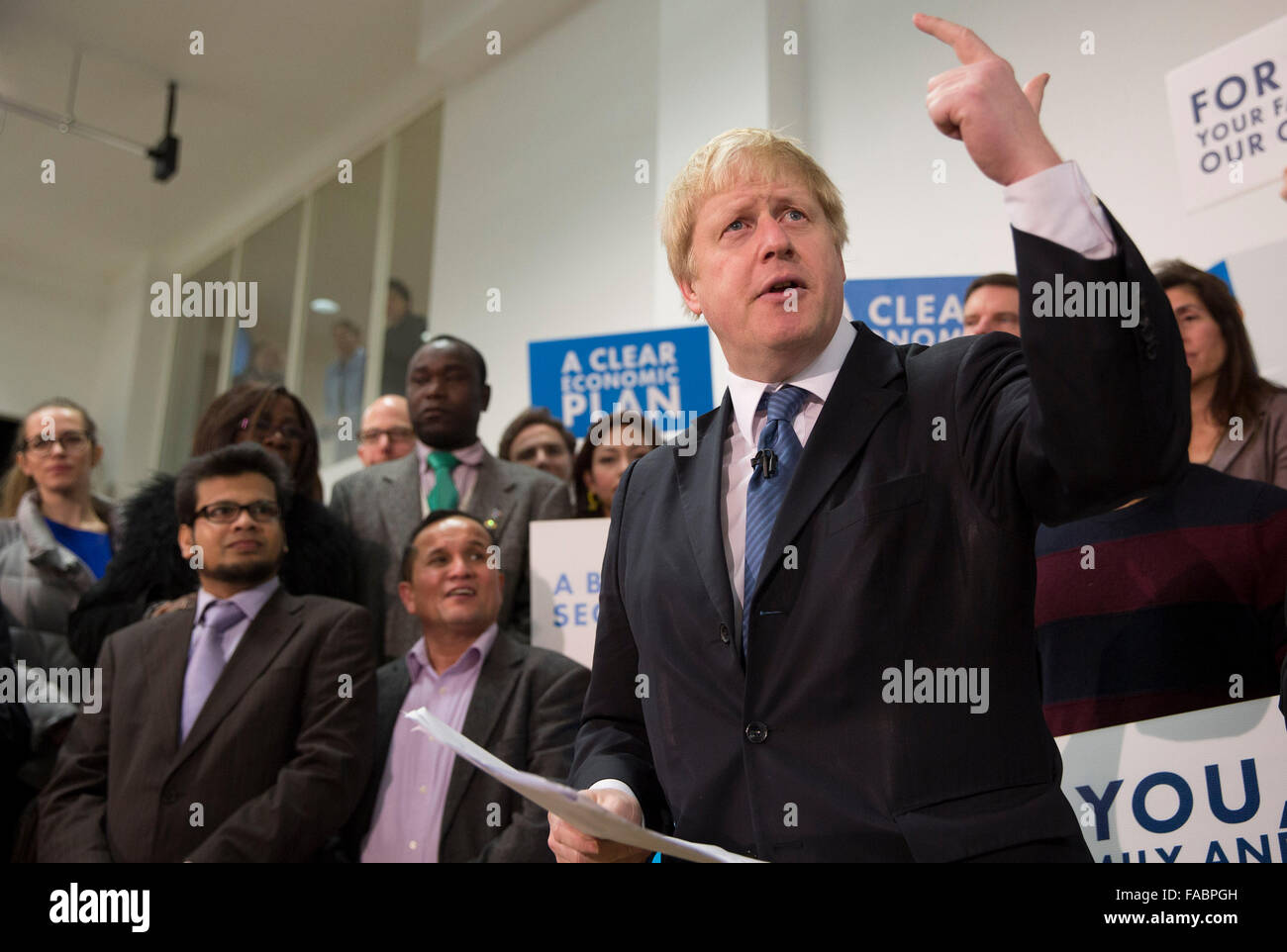 Der konservative Bürgermeister von London Boris Johnson Kampagnen im Norden von London während der Wahlen im Jahr 2015 UK Stockfoto