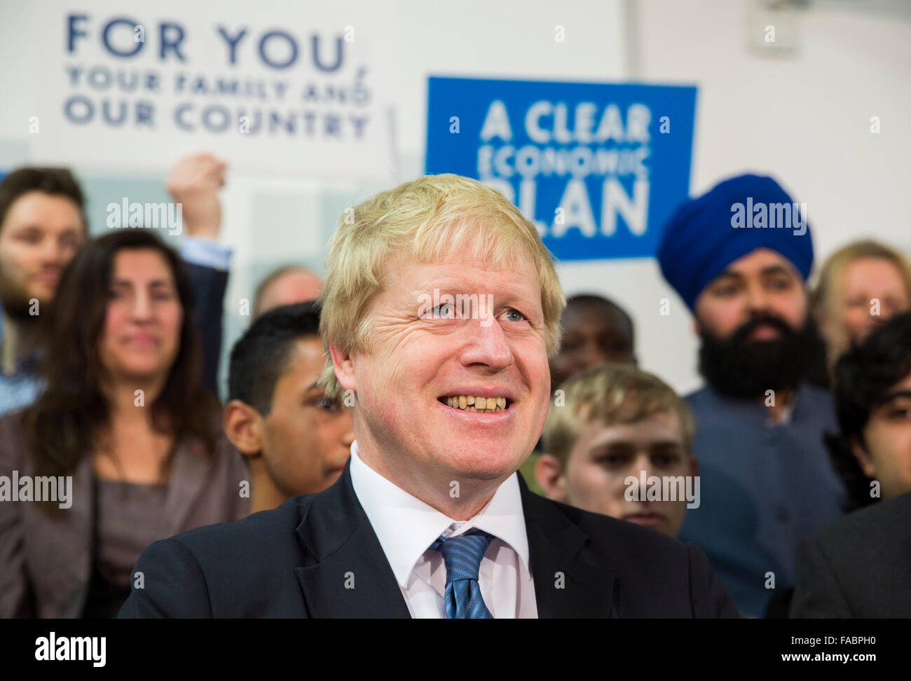 Der konservative Bürgermeister von London Boris Johnson Kampagnen im Norden von London während der Wahlen im Jahr 2015 UK Stockfoto