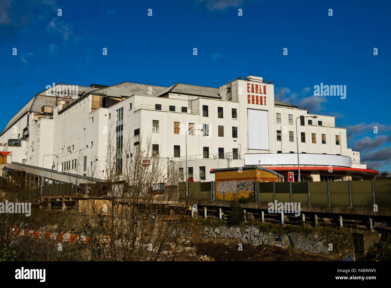 Die Rückseite des Earls Court Exhibition Centre, West London. Bild von Brompton Road Stockfoto