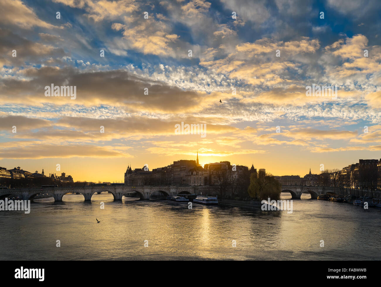 Sonnenaufgang über Île De La Cité im Herzen von Paris. Der Pont Neuf überquert den Fluss Seine und der linken und rechten Ufer verbindet. Frankreich Stockfoto