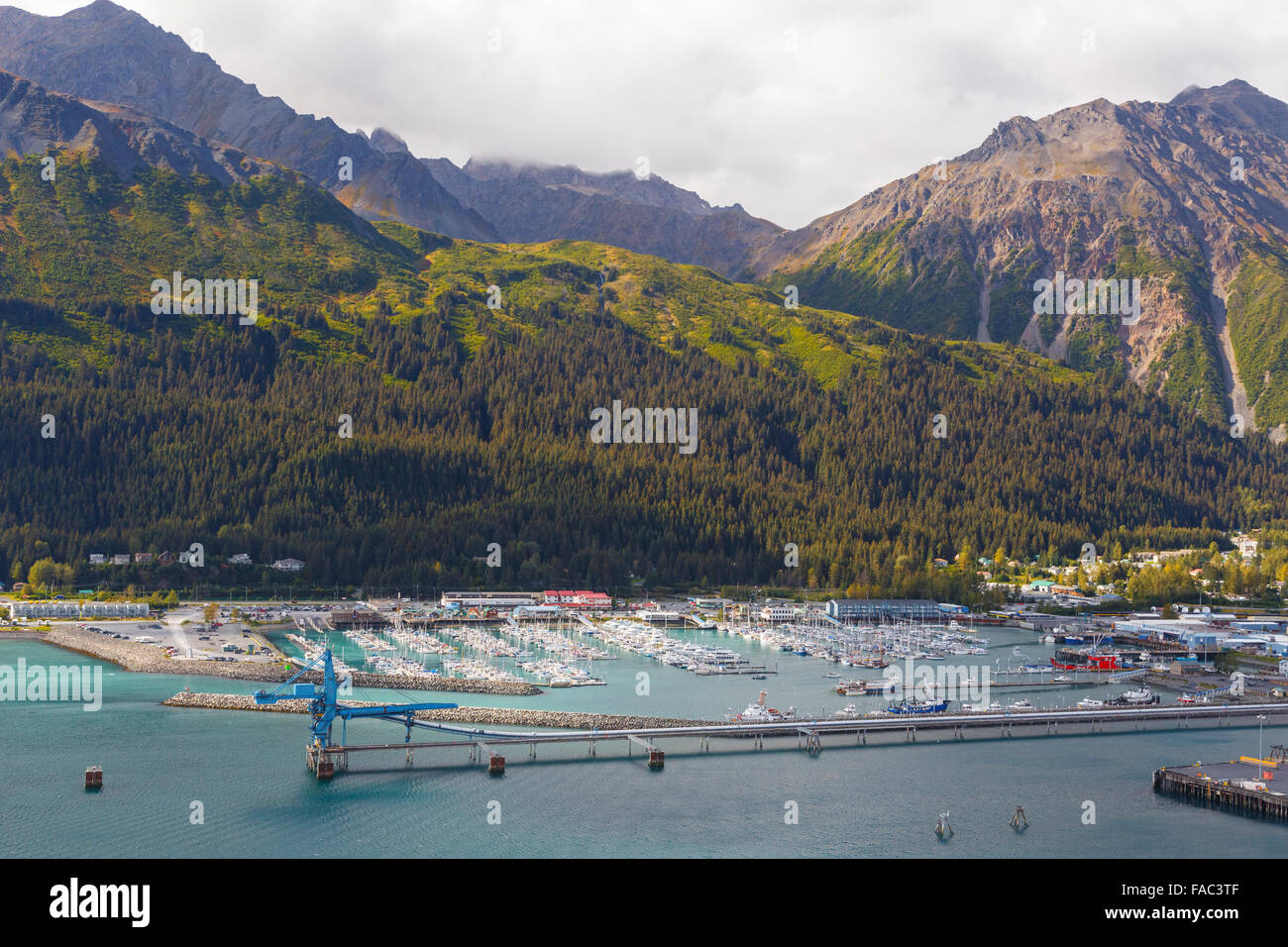 Luftbild der Resurrection Bay, Seward, Alaska. Stockfoto