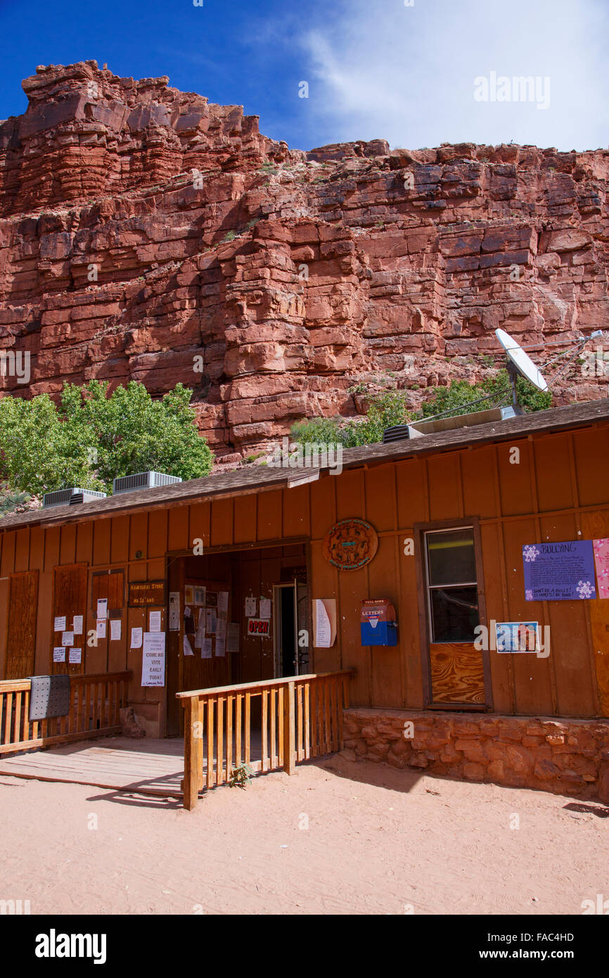 Dorf Supai in der Nähe von Havasu Fälle, Havasupai Indian Reservation, Grand Canyon, Arizona. Stockfoto