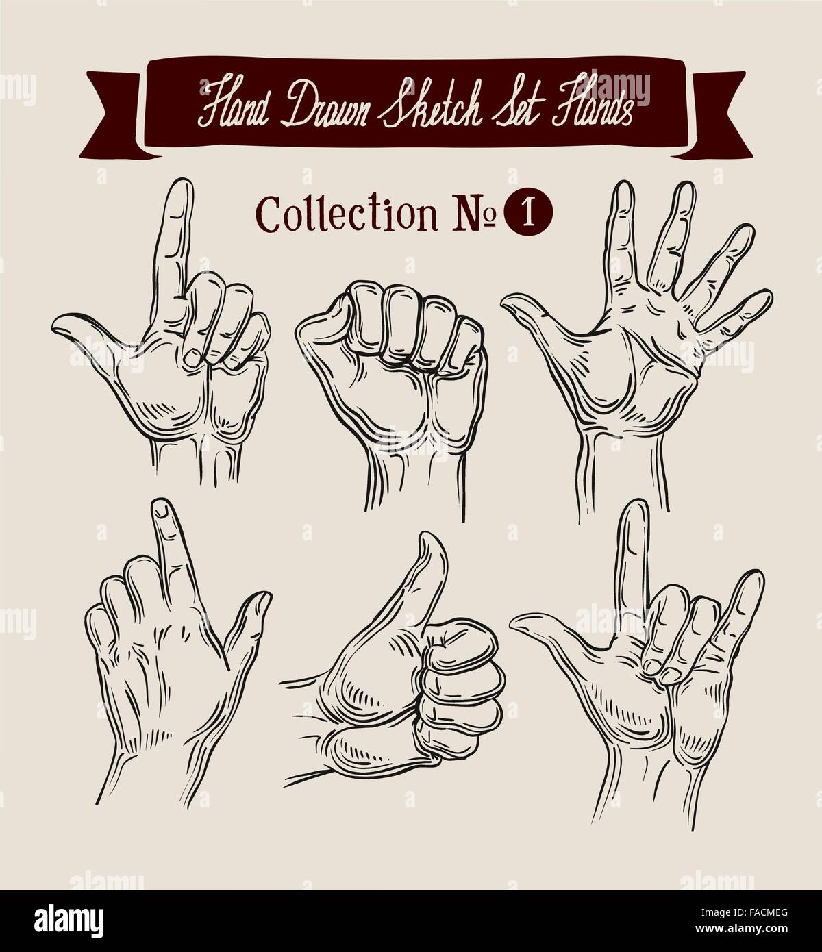 Hand gezeichnete Skizze gesetzt Hände Gesten. Vektor-illustration Stock Vektor