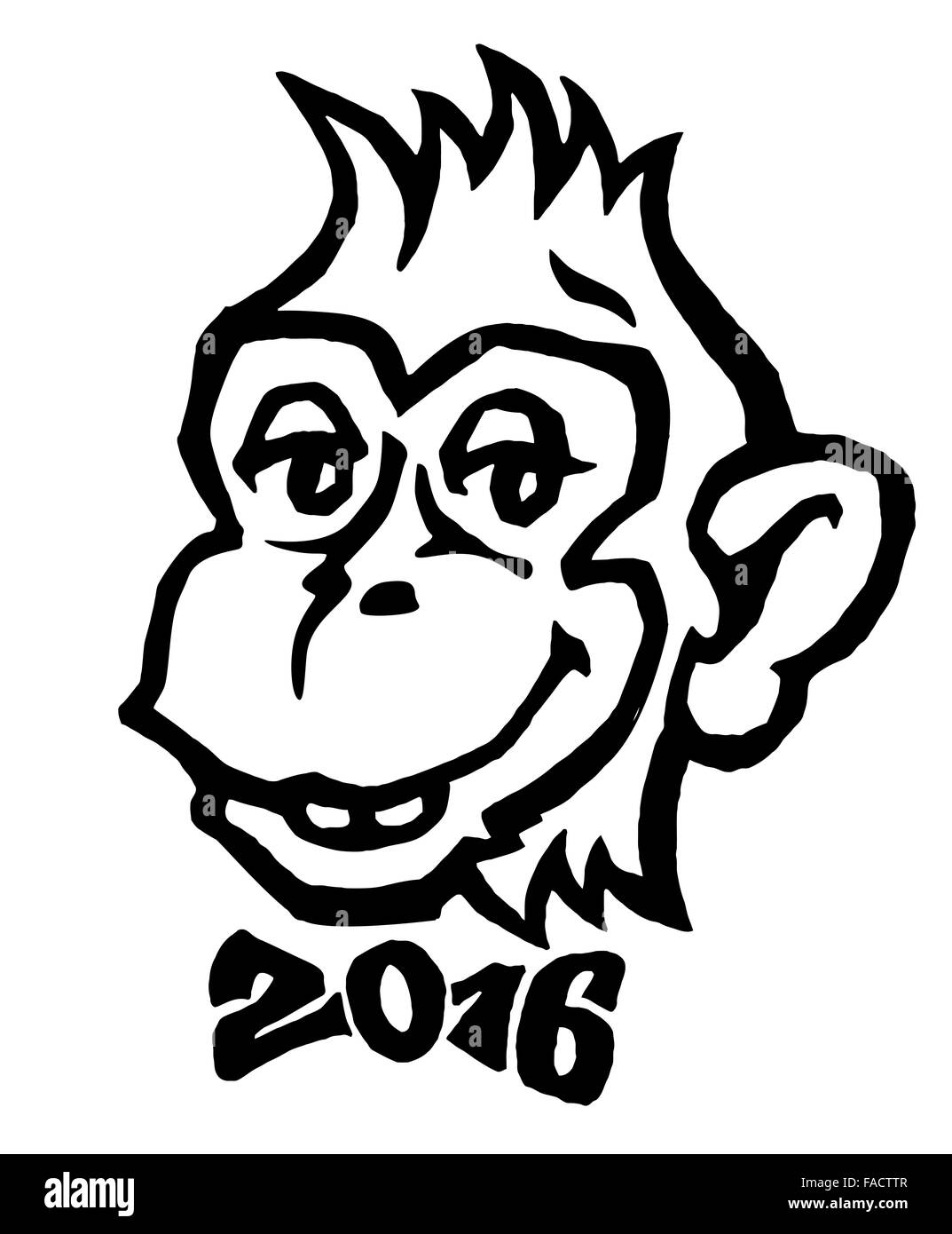 2016 - Jahr des Affen. Smiling Affe mit 2016-Fliege-Vektor-illustration Stockfoto