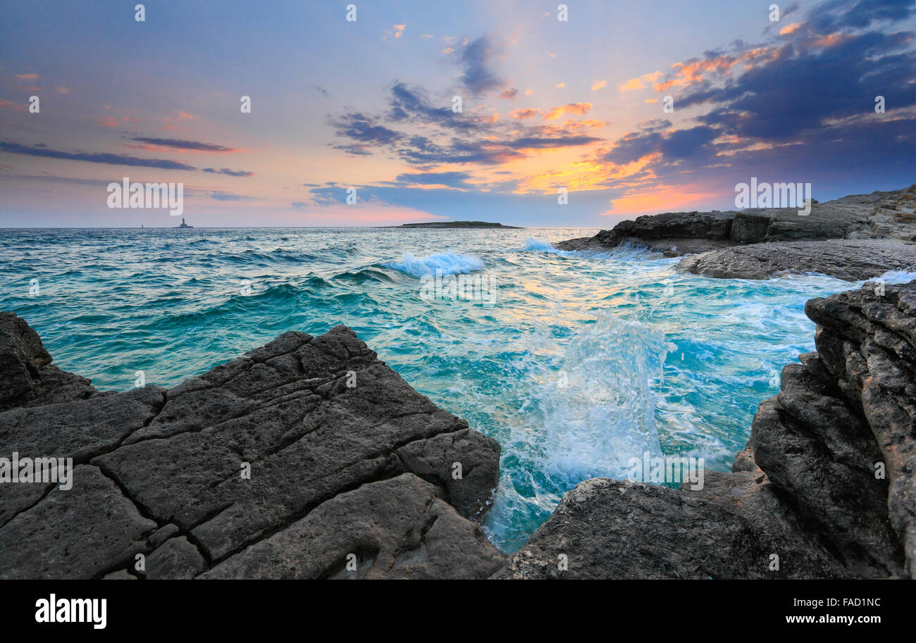 Sonnenuntergang in Istrien. RT Kamenjak, Premantura. Stockfoto