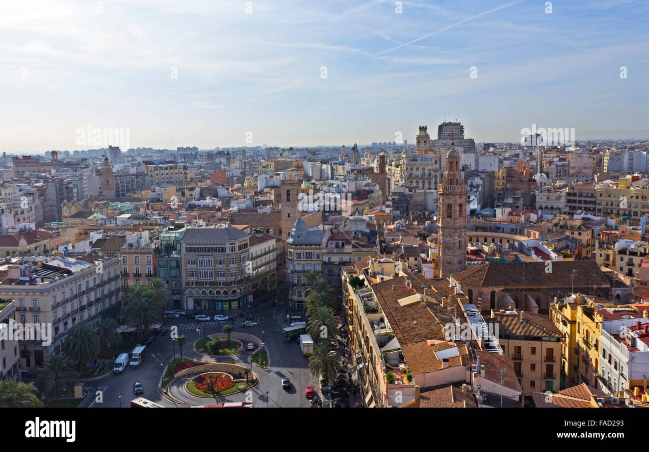 Valencia, Spanien.  Blick über die Stadt vom Micalet Turm oder Torre del Micalet aka El Miguelete. Stockfoto