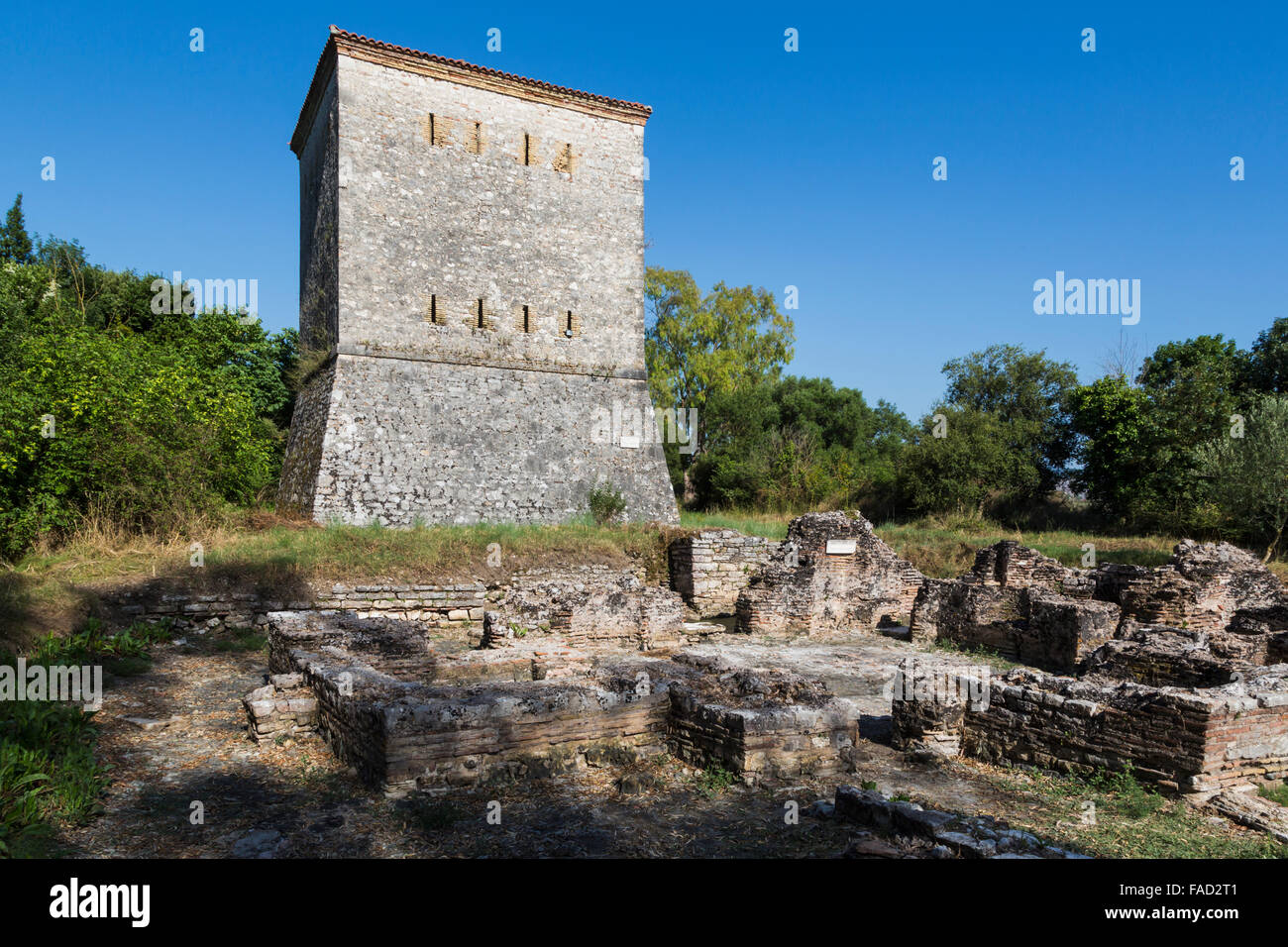 Albanien.  Butrint oder Butrint archäologische Stätte; ein UNESCO-Weltkulturerbe. Venezianischer Turm. Stockfoto