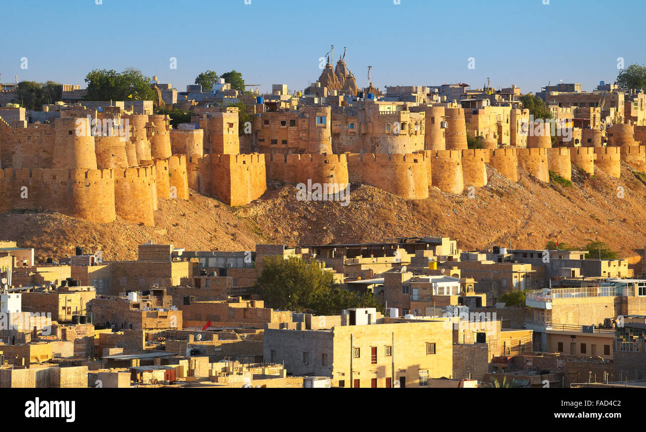 Panoramablick auf Skyline von Jaisalmer Fort, Jaisalmer, Rajasthan, Indien Stockfoto