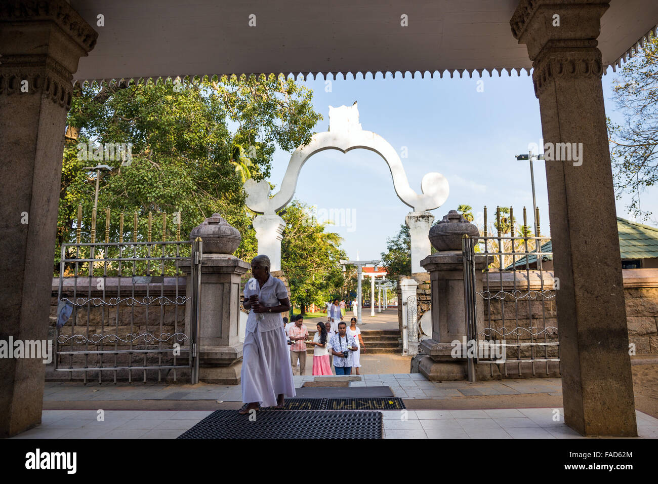 Menschen beten am Sri Maha Bodhi (Heilige Bodhi-Baum), Anuradhapura, North Central Province, Sri Lanka, UNESCO-Welterbe Stockfoto