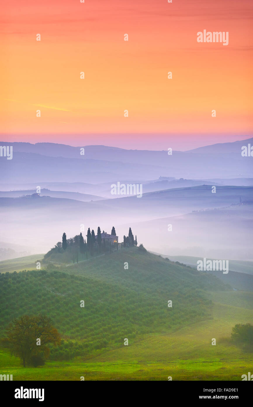 Val d ' Orcia im Morgengrauen, Toskana, Italien Stockfoto