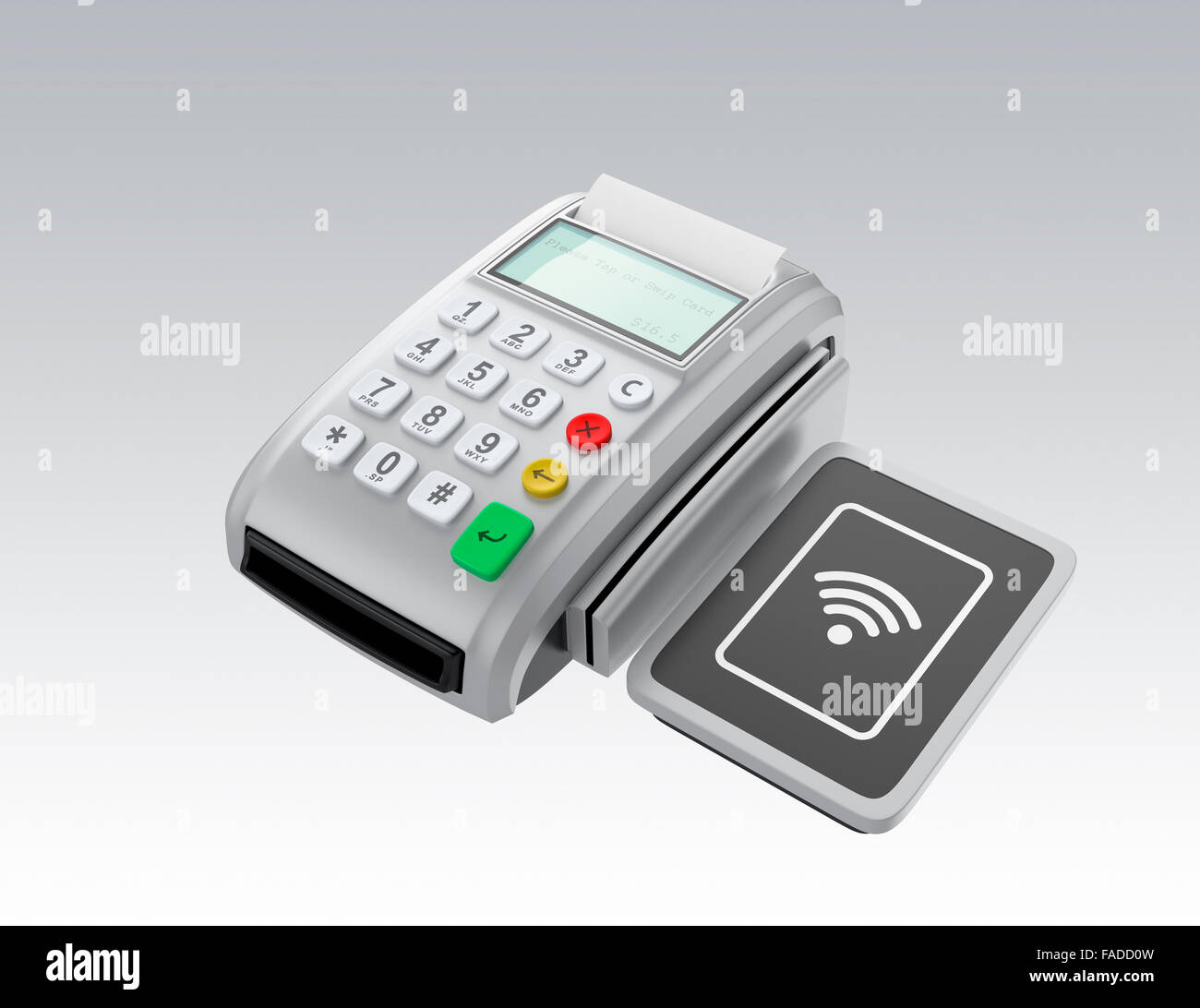 POS-Gerät mit Touch-Less-Pad für nfc-System. Intelligente mobile bargeldlose Konzept. Stockfoto