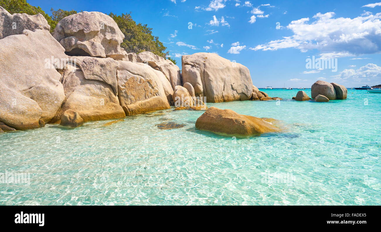 Der Strand Santa Giulia in Porto-Vecchio, Ost-Küste der Insel Korsika, Frankreich Stockfoto