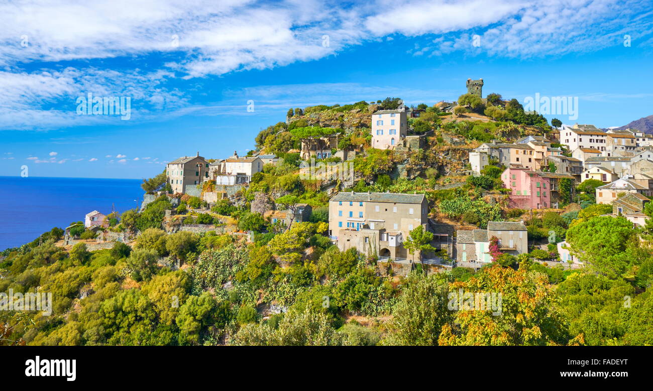 Nonza, kleinen Bergdorf, Cap Corse, Korsika, Frankreich Stockfoto