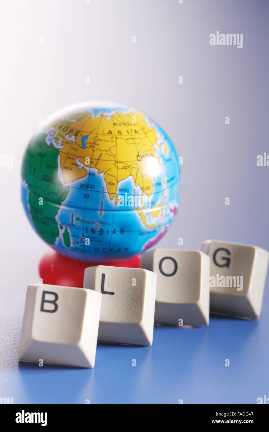 Wort Blog vor der ganzen Welt Stockfoto