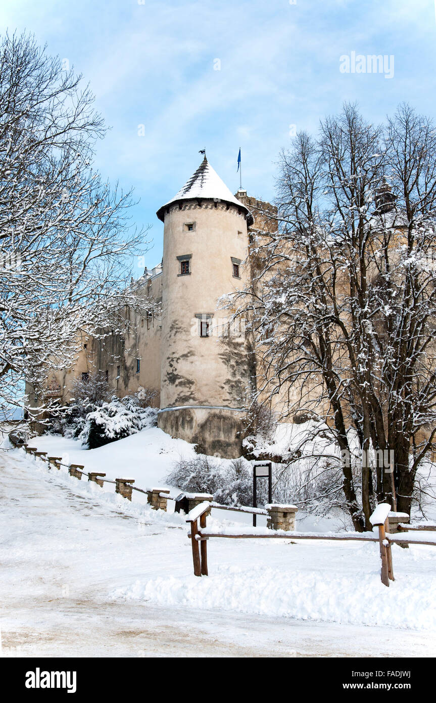 Mittelalterliche Dunajec Burg in Niedzica, Polen, im Winter. Stockfoto
